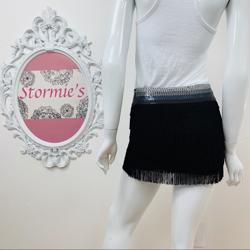 bebe / Black Sequin Fringe Mini Skirt - Picture 4 of 7